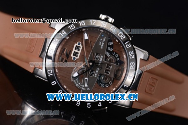 Ulysse Nardin Executive Dual Time & Big Date Asia ST25 Automatic Steel Case Brown Dial White Markers and Brown Rubber Strap - Click Image to Close